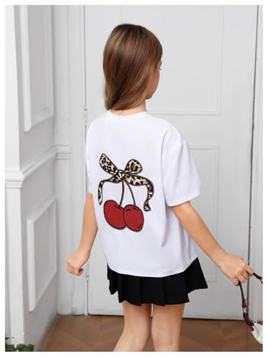 Image of WDIRARA Girl's Leopard Graphic T Shirt Crew Neck Short Sleeve Tee Shirts Cute Tops