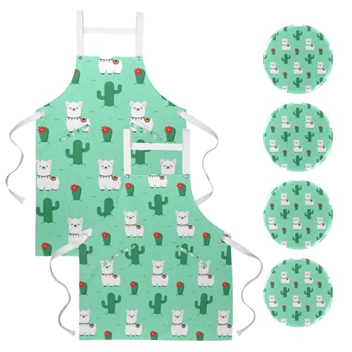 Tablier de serveuse pour nettoyage et cuisine évitant les taches motif lama coloré