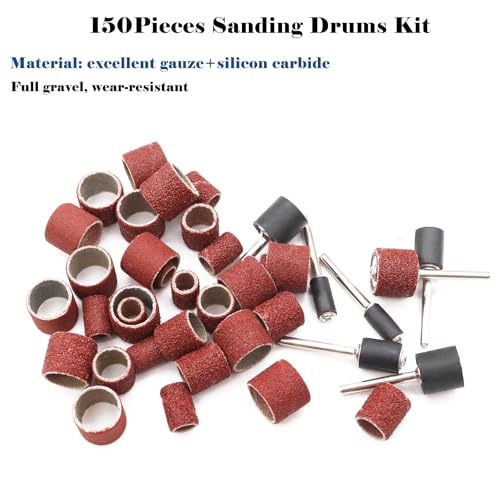 Image of Tnisesm 210Pcs Aluminum Oxide Sanding Drum Set,Including 198 Pieces 80 120 240Grit Drum Sander Sanding Sleeves and 12 Pieces Drum Mandrels for Dremel Rotary Tool,Sanding Drums with Box