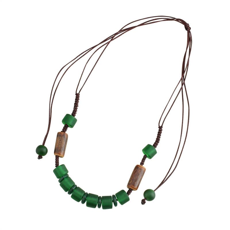Collier en verre artisanal cordon tissé main bijou ethnique haut de gamme
