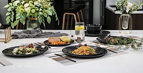 Melamine Dinnerware Set - 12Pcs Plates And Bowls Sets Best For Indoor And Outdoor Party, Bpa-Free Dishwasher Safe Kitchen Dinner Set With Black Marble Pattern #TOP6