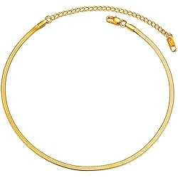Gargantillas Cortas De Oro PROSTEEL 18K Oro Collar Corto de Serpiente para Mujeres Chicas Gargantilla Plateada Acero 32cm+9cm Cadena Ajustable, 3mm Ancho