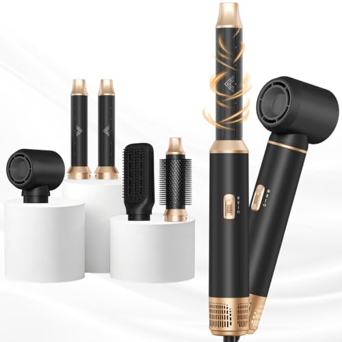 Ukliss 5 in 1 Hot Air Brush & Blow Dryer Brush Detachable Hair Styler with Auto Curling Barrels for Drying Straightening Volumizing Gentle Heat for Fine & Color-Treated Hair