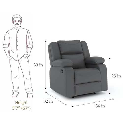 Image of Amazon Brand - Solimo AeroEase Velvet Fabric | Single Seater Sofa Recliner | Manual Recliner (Leatherette Grey)