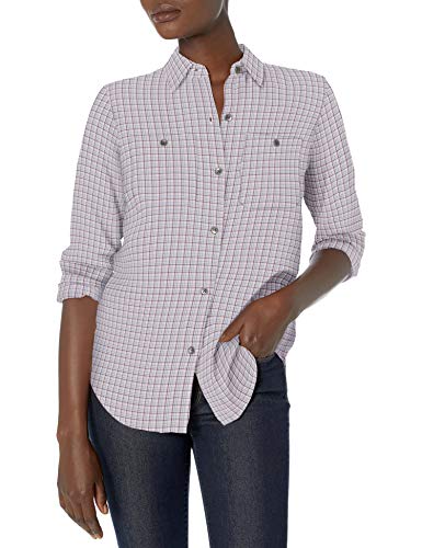 Chaps Women's Long Sleeve Yarn Dyed Twill-Shirt, Purple Multi, M