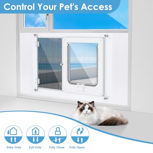 2-in-1 Cat Door for Window with Acrylic Panel, Rainproof & Ventilation Dual Modes, Adjustable Width of 24"-28" for Sliding Windows, Weather Resistant Window Cat Door Insert by Yoochee - Used condition - Image 4