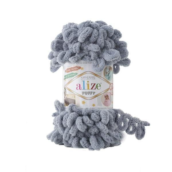 Alize Puffy Baby Big Loop Blanket Yarn 100% Micropolyester Soft Wool Each Ball 100g 9m - 428 Medium Grey