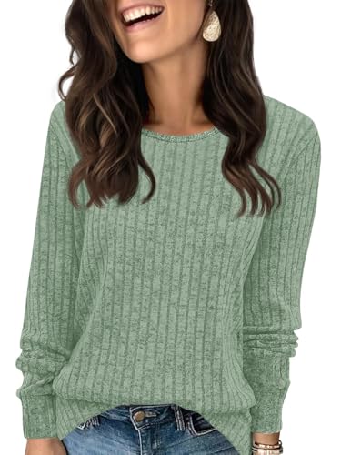 Fisoew Pullover Damen Langarmshirt Leichter Rundhals Casual Strickpullover...