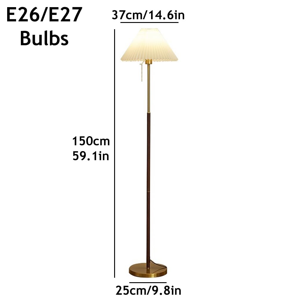 Lampa podłogowa z tkaniny w stylu połowy wieku, 150 cm, z żelaznego słojów drewna, ze złotą podstawą, zmienna intensywność E26, idealna do salonu, sypialni, biura lub willi.
