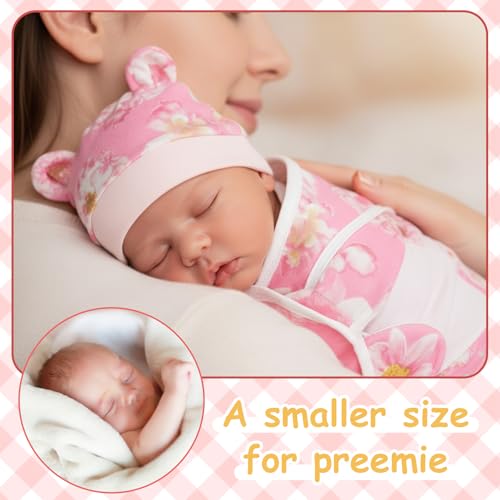 Image of Ramede 6-Pack Preemie Baby Swaddle Blankets with Hats, Breathable 100% Cotton Baby Swaddles, Suitable for Preemie Babies and Newborns, Soft Cotton, Adjustable(Flower,Colorful)