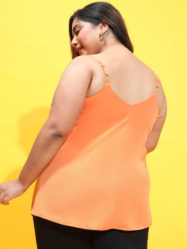 Image of oxolloxo Women Plus Size Soild V-Neck with Lace Detailed Sleeveless Strappy Top