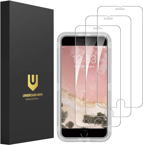 UNBREAKcable Pack of 3 Tempered Glass Screen Protectors for iPhone 8 / iPhone 7 / 6S / 6, 2.5D Double Defence Tempered Glass Film with Positioning Aid for iPhone 8 / 7 / 6S / 6, [4.7 Inch, Scratch-Resistant, Anti-Fingerprint]