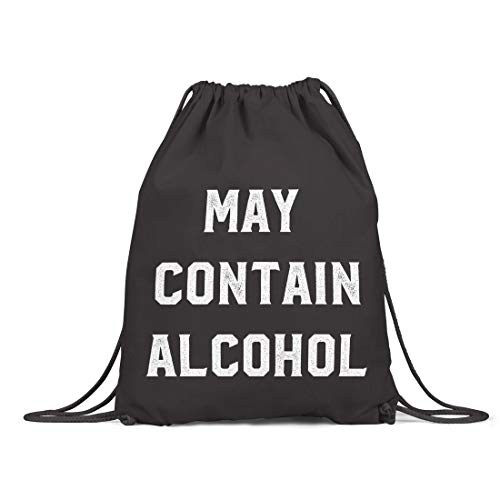 BLAK TEE Funny May Contain Alcohol Slogan Organic Cotton Drawstring Gym Bag Black