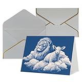 Tarjetas con sobres, diseño de cordero con león en las nubes, tarjetas en blanco para todas las ocasiones, tarjeta de condolencias en blanco, tarjetas de felicitación de agradecimiento para