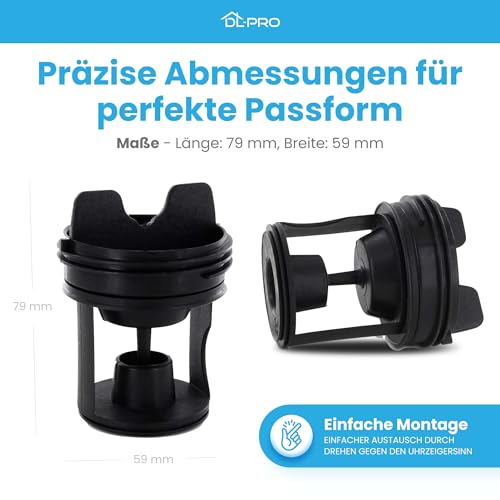 DL-pro Flusensiebeinsatz kompatibel mit Gorenje 279538 249808 Flusensieb Siebeinsatz 79x59mm Kunststoff schwarz für Waschmaschine