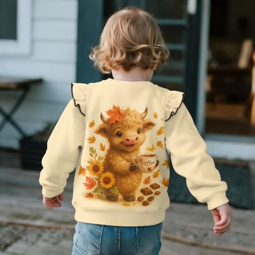 Girls Long Sleeve T Shirts Kids Fall Tops Cute Graphic Tees Casual Ruffle Blouse Basic Crewneck Sweatshirt Trendy4