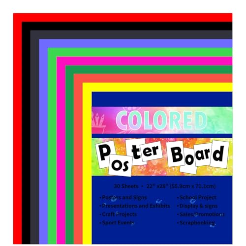 neon poster board 30 sheets-22x28-inch double-sided color cardstock paperideal for signscraftsprojects-10 assorted colors in bulk packthree of each color