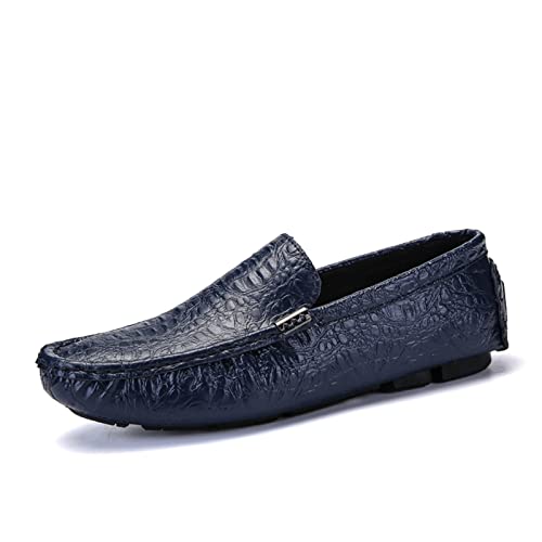 ETZRYSYB Zapatos de cuero para hombre, mocasines de piel de cocodrilo, zapatos náuticos para hombre, Blue, 42.5 EU