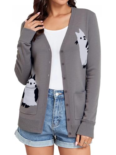 Image of Women's Lightweight Button Down Cardigan Sweaters Long Sleeve Classic V Neck Knit Soft Shrugs with Pocket