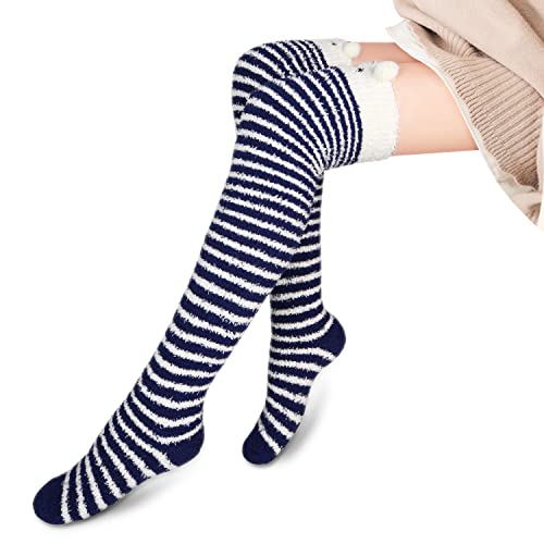 Image of Benefeet Sox Girls Cute Animal Fuzzy Knee High Socks Womens Funny Striped Cozy Winter Warm FluffyThigh High Socks Leg Warmers