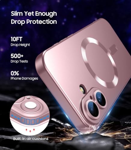 Image of DIZORO Magnetic Case for iPhone 17 Case [Compatible with MagSafe][Built-in Camera Lens Protector] Slim Soft Silicone Bumper Shockproof Metallic Luster Back Cover Phone Case - Pink