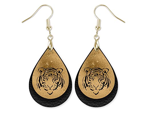 Black and Gold Tiger Earrings for Women School Spirit Teardrop Dangle Jewelry College High School Graduation Gift Handmade by The Painted Pug (Black Gold)