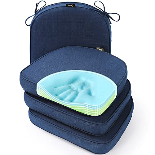 Sunrox Gel Memory Foam Chair Cushion With Ties, Ultra Durable Water Resistant Fadeshield Outdoor/Indoor Reversible Chair Seat Cushion 17 X 16 Inch Set Of 4, Navy #TOP6