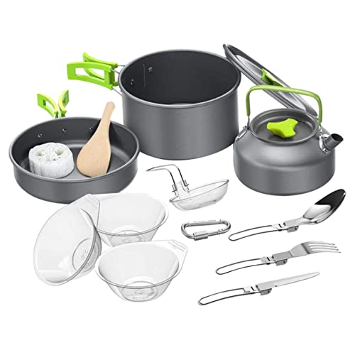 PartyKindom 1 juego Utensilios de Cocina para Camping Set de Ollas y Sartenes de Anodizado Kit Profesional de Cocción Portátil para Picnic y Actividades de Alimenticio Color Verde