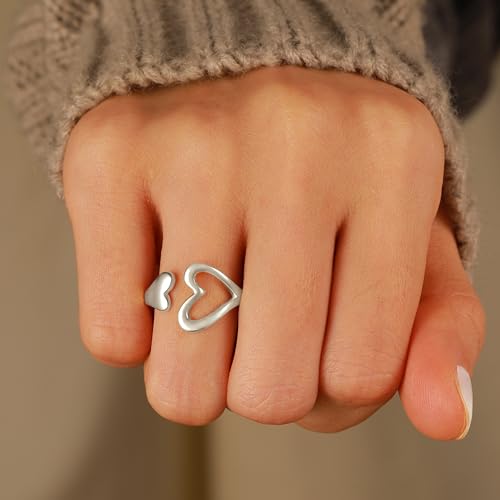 Love Heart Rings for Women 925 Sterling Silver 14K Gold Plated Mother Daughter Ring Promise Rings for Her Eternity Engagement Wedding Band Rings Adjustable Stackable Rings Birthday Graduation Gifts2