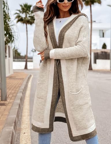 Yimoon Womens Long Cardigan Sweater Color Block Open Front Hooded Cardigan Oversized Knit Sweater Outwear4