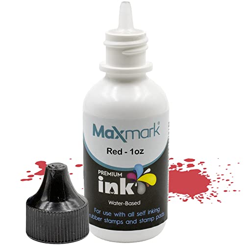 MaxMark Premium Refill Ink for self Inking Stamps and Stamp Pads, Red Color - 1 oz.