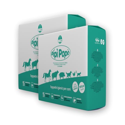 Centrovete - PipiPopo Tappetini Igienici Assorbenti Monouso - Per Cani e Gatti - Traversine con Design a 5 Strati - Angoli Adesivi e Neutralizzazione degli Odori - 2 Confezioni da 100 Pezzi - 60x90cm