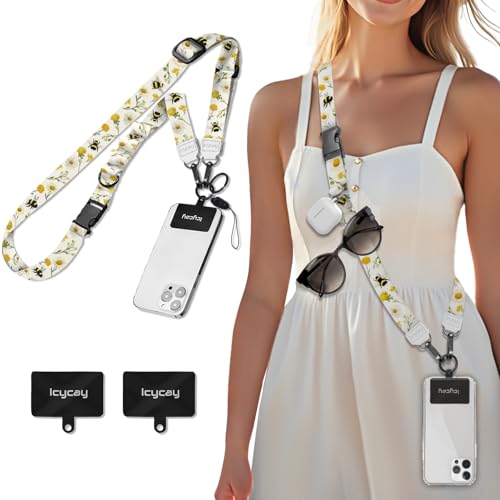 Image of Icycay Phone Lanyard Crossbody Strap Adjustable Teacher Women Bumblebees | for Cell Phone Case Keys ID Badges, Anti Theft, Multifuctional, Neck Phone Holder, Travel Hiking Essential Accessories, Gifts