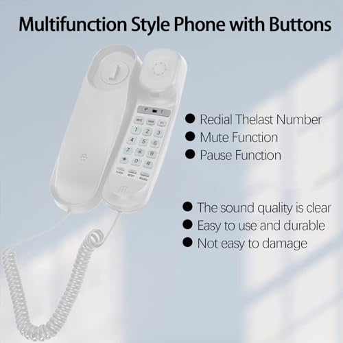 Corded House Phones Landline,Landline Telephone Last Number Redial, Pause, Flash, Dial Pad on Base unit Desk Home Phone,Wall/Desk Mountable Landline Telephone, for Office, Hotel,Home,Bathroom(White) - Image 6
