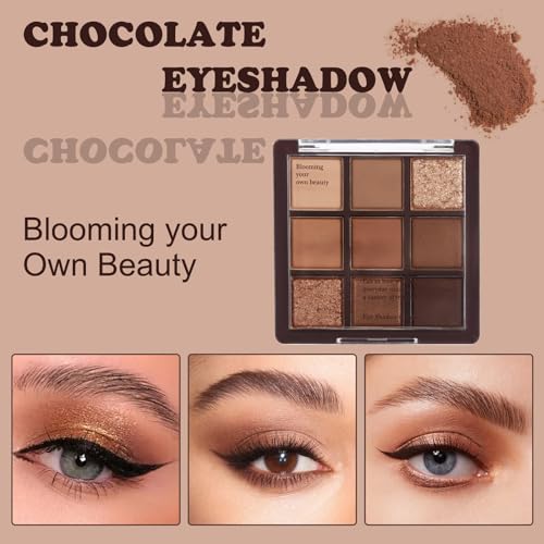 wimony 9 Color Chocolate Eyeshadow Palette, Brown Eyeshadow Palette, Waterproof Long-Lasting Matte and Shimmer Eyeshadow Palette for Women, Soft and No Clumping Eyeshadow Palette - Image 4