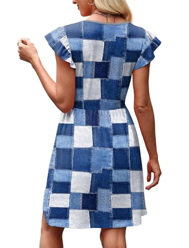 Image of OFEEFAN Summer Dresses for Women Beach Vacation Clothes V Neck Ruffle Sleeve Babydoll Dress Elegant Classy Sundress