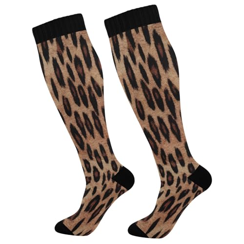 Burbuja Leopard Print Compression Socks for Women Men (20-30mmHg), Knee High Socks Circulation Support for Sport Running Hiking Nurse, 1 Pair