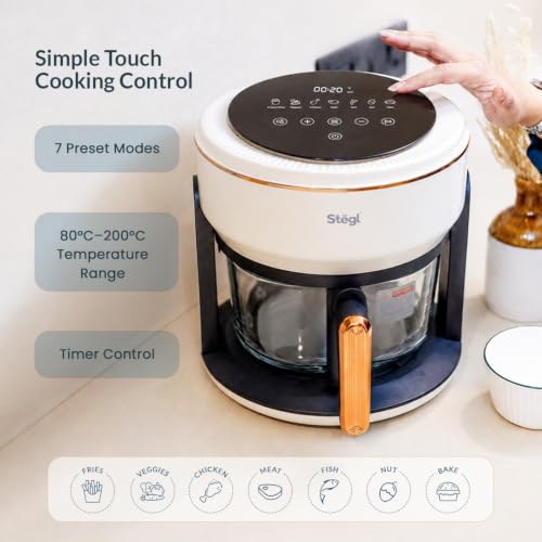 Image of Stegl Glass Air Fryer - 4L Transparent Cooking Window | Toxin-Free Air Fryer for Home with Digital Touch Control, 7 Preset Modes, 1200W Power, Compact Design, 1 Year Warranty