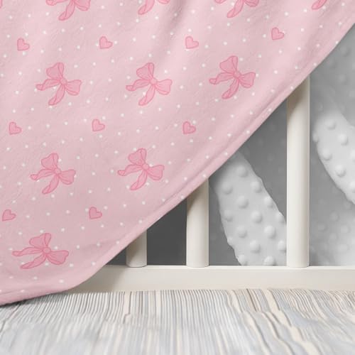 Image of SANDJEST Pink Bow Minky Blanket 30 x 40 Inches, Gift for Christmas Birthday