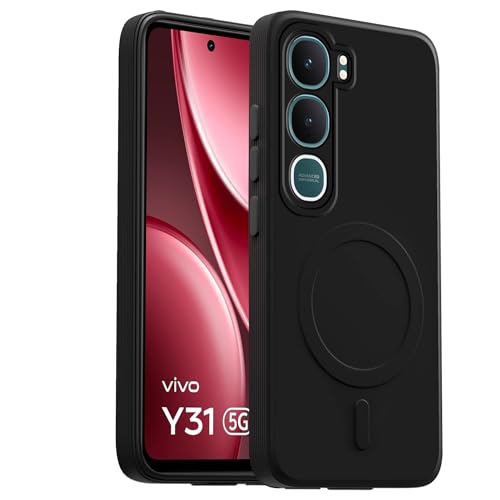 Image of amazon basics Back Cover for Vivo Y31 5G Soft Matte Silicone Mag-Safe Design (Mag-Safe Not Support) Camera Protection | Slim Fit Bumper Cover (Black)