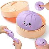 Dumpling Squishy, Squishy Dumpling With Cute Patterns, Giant Dumpling Squishy Toy, Fun Soft Glitter Dumplings Stress Ball for Adults, Anxiety Relief (Purple)