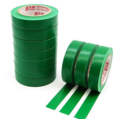 Image of Maveek 10 Rolls PVC Electrical Tapes, Self Adhesive Waterproof Insulation Green Tapes, Rated up to 600 Volts and 176 F, 15mmx15m(0.6 inch x 49.2ft)