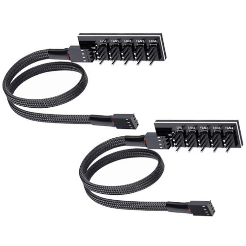SANTACIN 2 Pack PWM Fan Hub Splitter 1 to 5 Way PC Case Internal Motherboard Fan Power Extension Cable Cord Wire for ATX Computer Case 4-Pin and 3-Pin Cooling Fans, 16 Inch