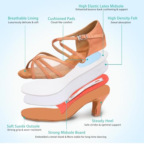 Image of Women's Ballroom Dance Shoes Latin Salsa Dancing Shoes Cross Strap 2.5inch Heel 3inch Heel ZB04