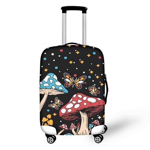 Mushroom Butterfly Travel Luggage Cover Suitcase Protector Washable Elastic Suitcase Baggage Cover Anti-scratch with Zipper Closure for Wheeled Suitcase Fits 18-32 Inch Luggage