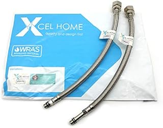 2 x WRAS Approved | 300mm x M10 (10mm) x 15mm Compression BSP | Flexible Pipe Connector | Monobloc Mixer Kitchen Sink/Bathroom Basin Tap Stainless Steel Braided Flexi Pipe Tails | Xcel Home