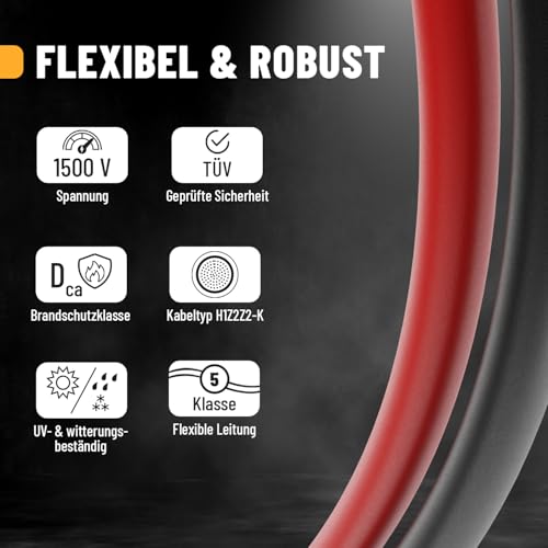 2X 10 Meter Solarkabel 4mm2 H1Z2Z2-K schwarz & rot von ABSINA - PV Kabel 4mm2 UV-beständig - Photovoltaik Kabel 4mm - Balkonkraftwerk Verlängerungskabel für Solarpanel