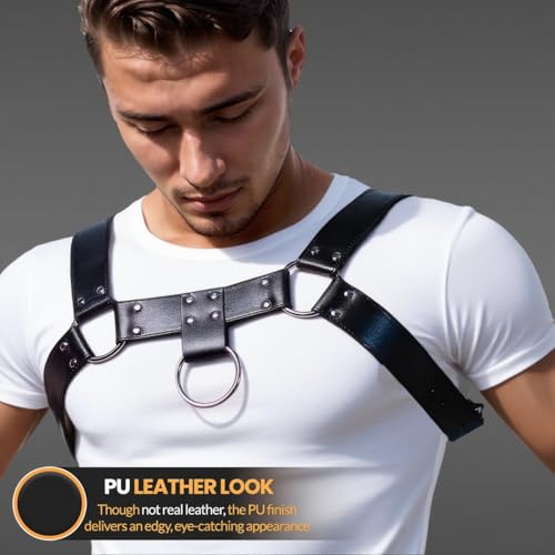 Men's PU Leather Chest Harness – Adjustable Shoulder Belt for Fashion Styling, Costume Accessory for Festivals, Cosplay, Stage Performance4