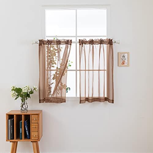 NAKITHA Brown Sheer Curtains 45 Inch Length 2 Panels Set for Bedroom Living Room, Rod Pocket Light Filtering Window Drapes Treatments(W42 x L45)