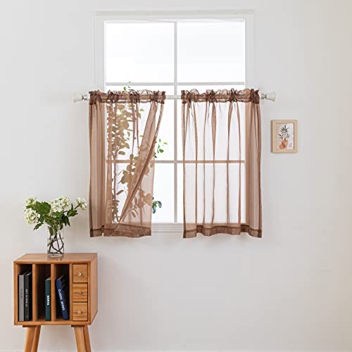 Nakitha Brown Sheer Curtains 45 Inch Length 2 Panels Set For Bedroom Living Room, Rod Pocket Light Filtering Window Drapes Treatments(W42 X L45) #TOP14